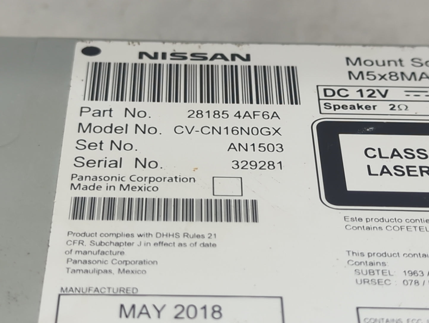 2017-2019 Nissan Sentra Radio AM FM Cd Player Receiver Replacement P/N:28185 4AF6A CV-CN16N0GX Fits Fits 2017 2018 2019 OEM 