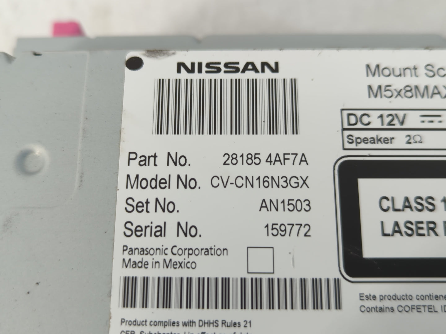 2017-2019 Nissan Sentra Radio AM FM Cd Player Receiver Replacement P/N:28185 4AF7A Fits Fits 2017 2018 2019 OEM Used Auto Pa