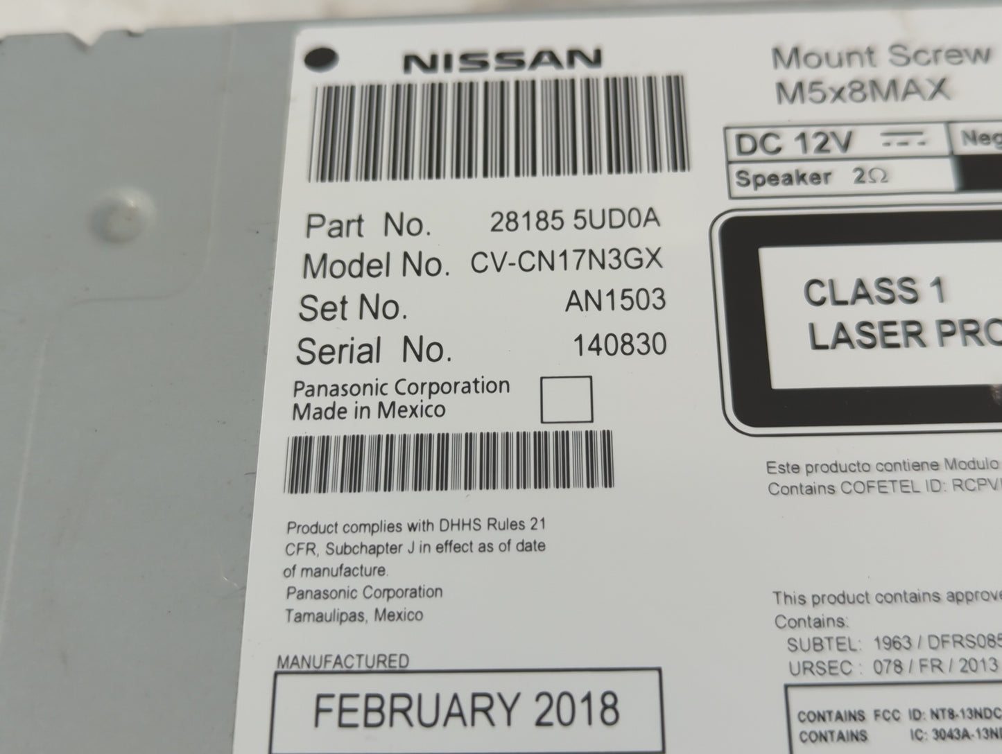 2013-2019 Nissan Sentra Radio AM FM Cd Player Receiver Replacement P/N:28185 5UD0A Fits Fits 2013 2014 2015 2016 2017 2018 2