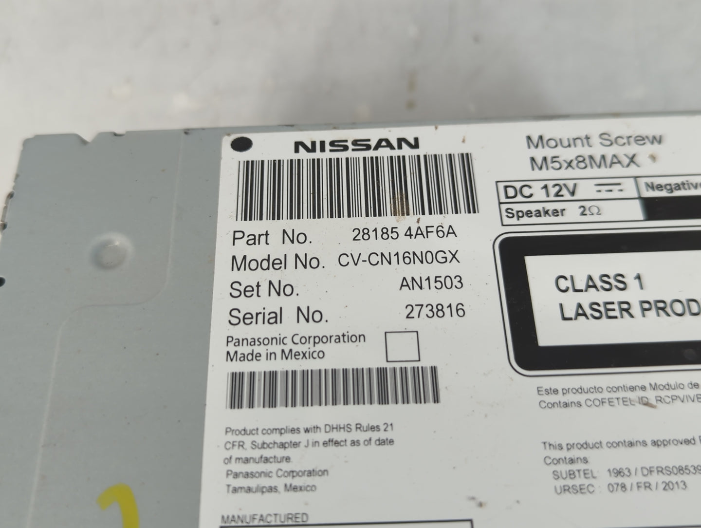 2018-2019 Nissan Sentra Radio AM FM Cd Player Receiver Replacement P/N:28185 4AF6A Fits Fits 2018 2019 OEM Used Auto Parts -