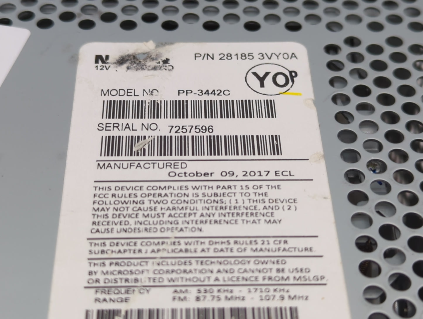 2014-2019 Nissan Versa Radio AM FM Cd Player Receiver Replacement P/N:28185 3VY0A Fits Fits 2014 2015 2016 2017 2018 2019 OE