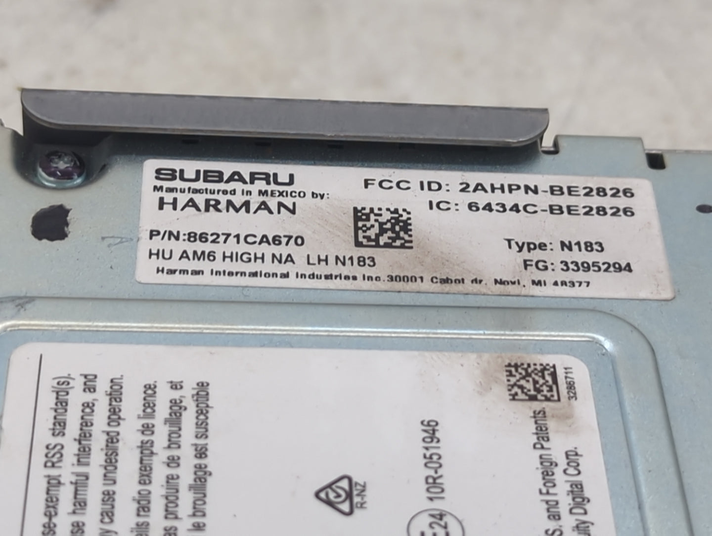 2018 Subaru Brz Radio AM FM Cd Player Receiver Replacement P/N:86271CA670 Fits OEM Used Auto Parts - Oemusedautoparts1.com