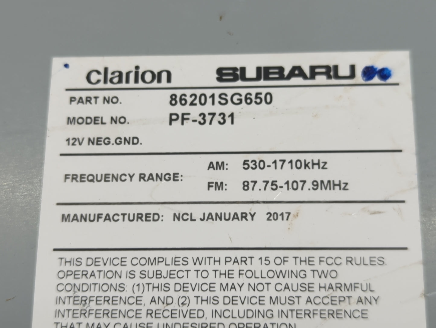 2018 Subaru Forester Radio AM FM Cd Player Receiver Replacement P/N:86201SG650 86431SG670 Fits OEM Used Auto Parts - Oemused