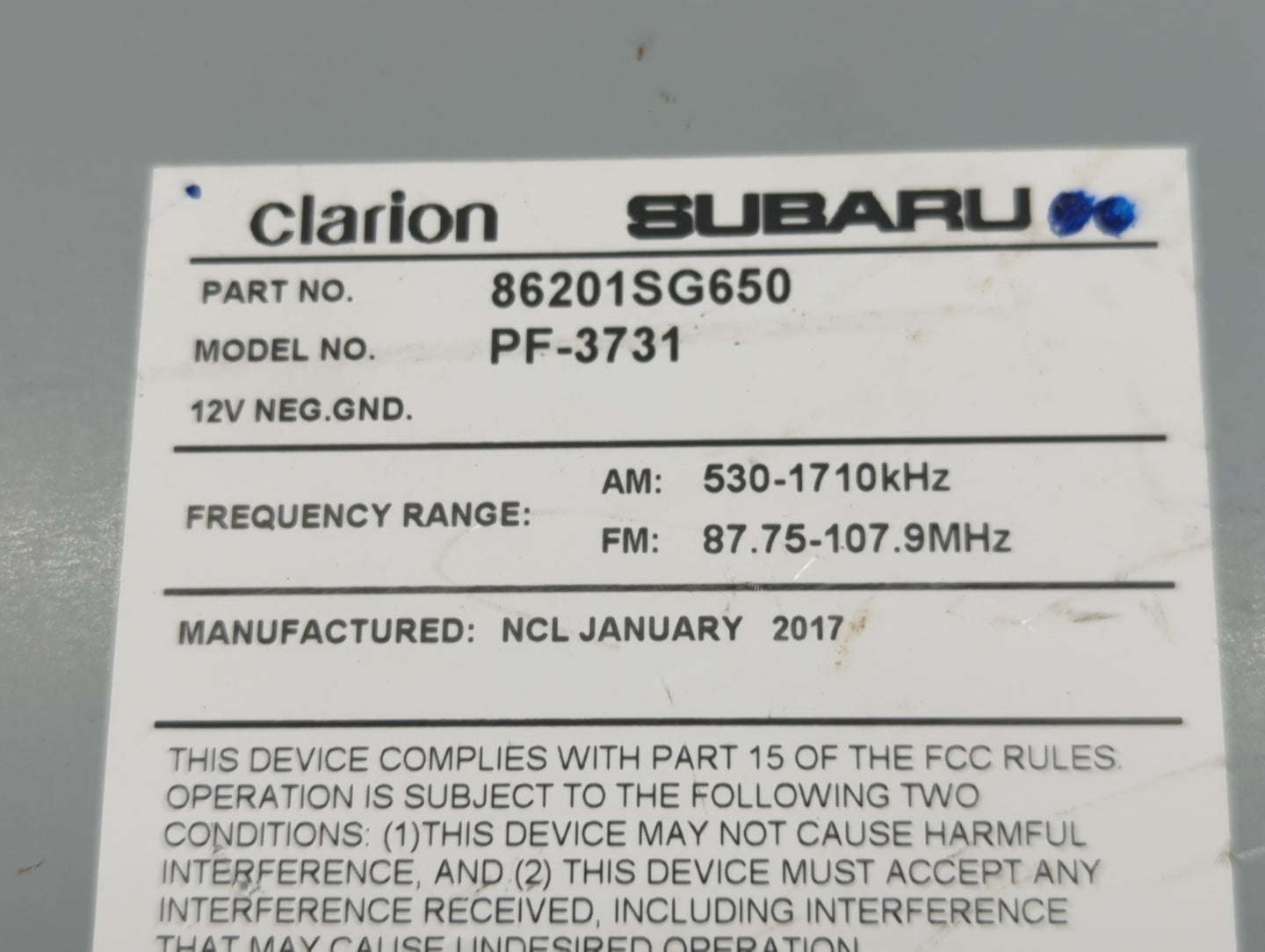 2018 Subaru Forester Radio AM FM Cd Player Receiver Replacement P/N:86201SG650 86431SG670 Fits OEM Used Auto Parts - Oemused