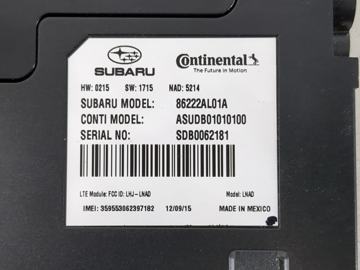 2016-2018 Subaru Legacy Telematics Control Module 86222al01a - Oemusedautoparts1.com