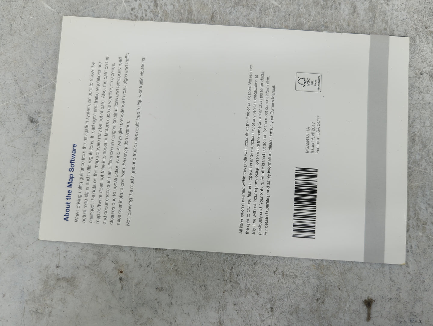 2018 Subaru Legacy Owners Manual Book Guide P/N:B2543BE-A MSA5M1811A, MSA5B1811A OEM Used Auto Parts - Oemusedautoparts1.com