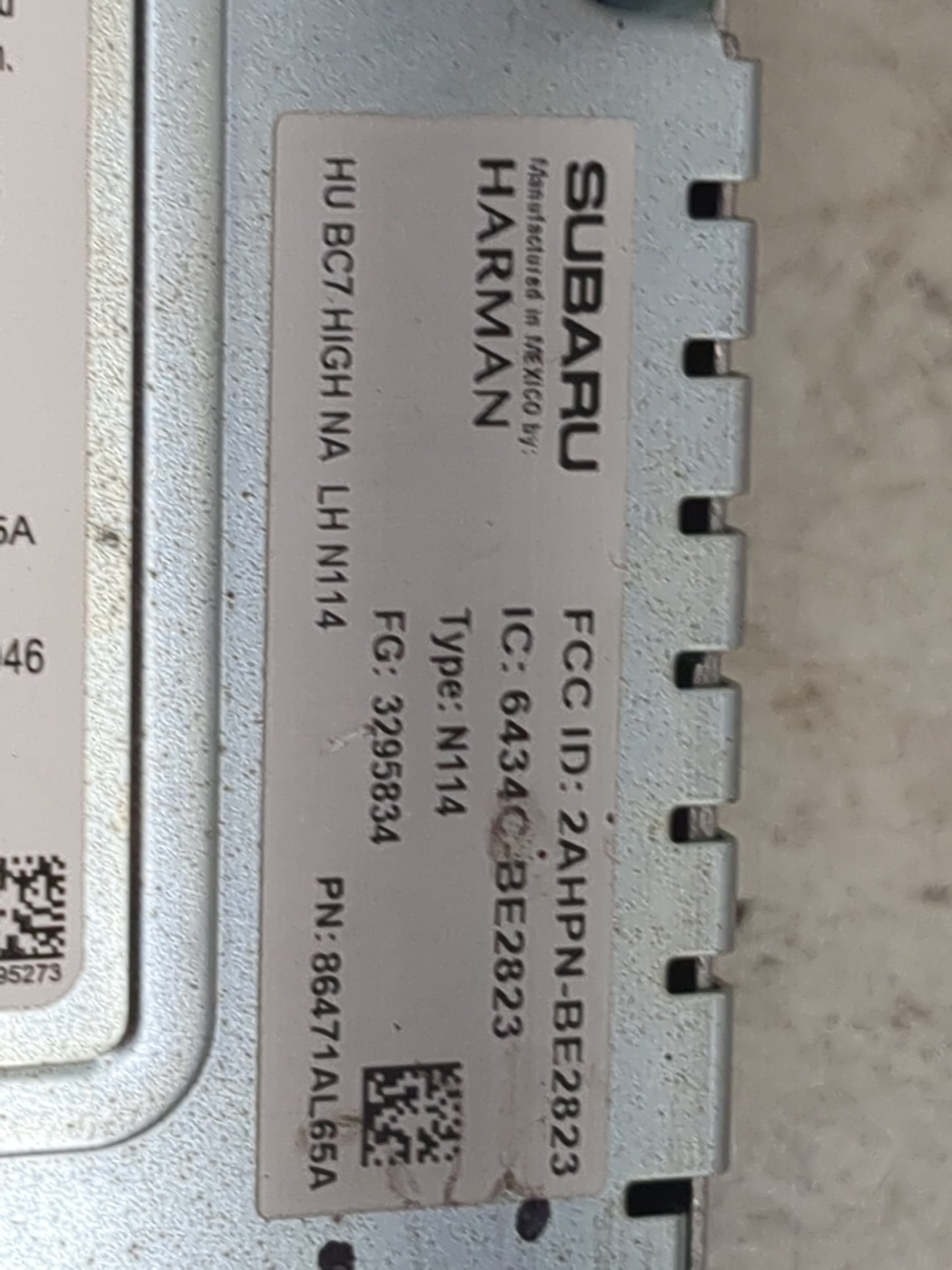 2018 Subaru Legacy Radio AM FM Cd Player Receiver Replacement P/N:86471AL65A 2AHPN-BE2823, 3295834 Fits OEM Used Auto Parts 