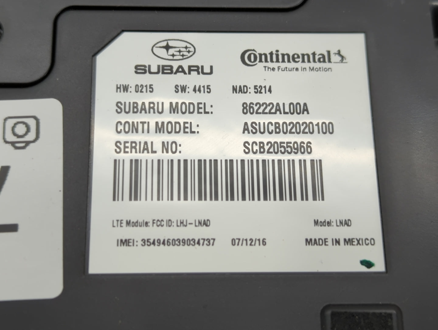2016 Subaru Legacy Bluetooth Phone Communication Control Module Ccm Oem - Oemusedautoparts1.com