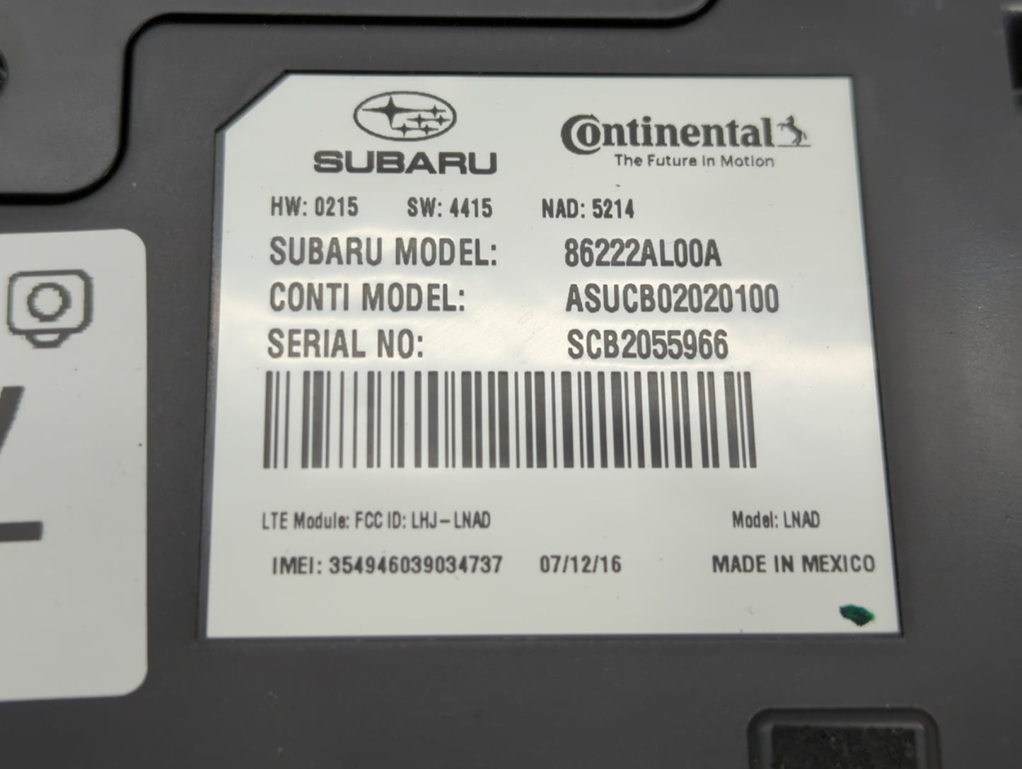 2016 Subaru Legacy Bluetooth Phone Communication Control Module Ccm Oem - Oemusedautoparts1.com
