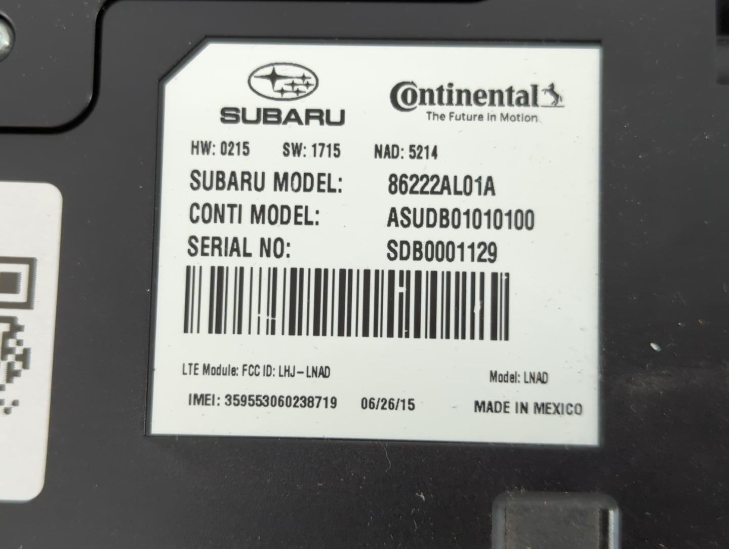2016-2018 Subaru Legacy Telematics Control Module 86222al01a - Oemusedautoparts1.com