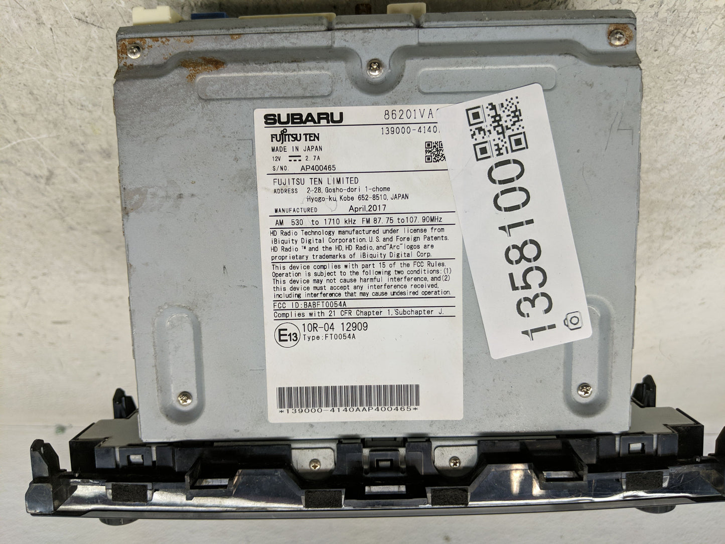 2018 Subaru Wrx Radio AM FM Cd Player Receiver Replacement P/N:86201VA830 Fits OEM Used Auto Parts - Oemusedautoparts1.com