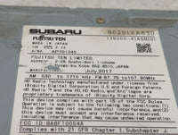 2017-2018 Subaru Wrx Radio AM FM Cd Player Receiver Replacement P/N:86201VA830 139000-4140B101, BABFT0054A Fits Fits 2017 20