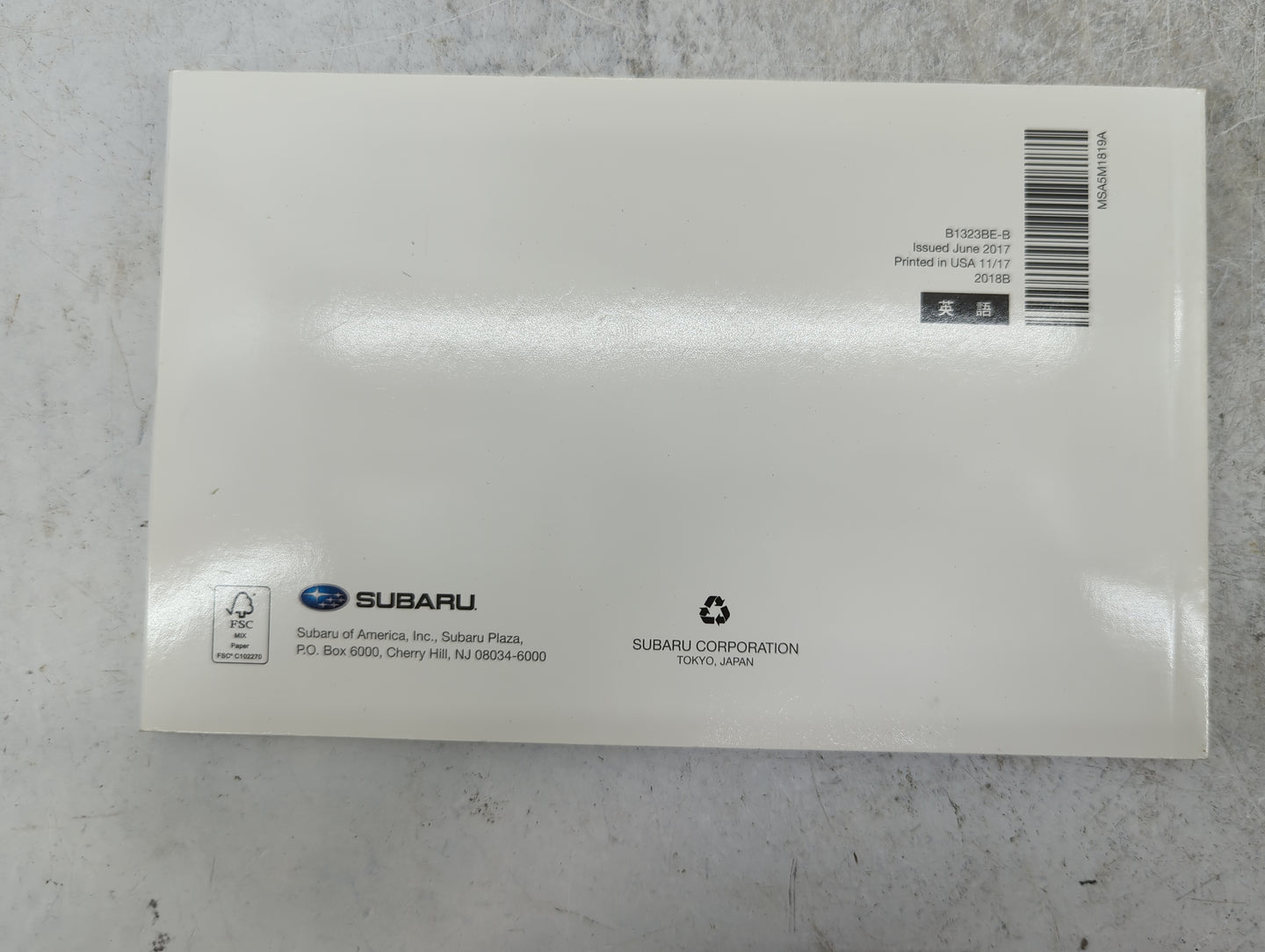 2018 Subaru Xv Owners Manual Book Guide P/N:B1323BE-B OEM Used Auto Parts - Oemusedautoparts1.com