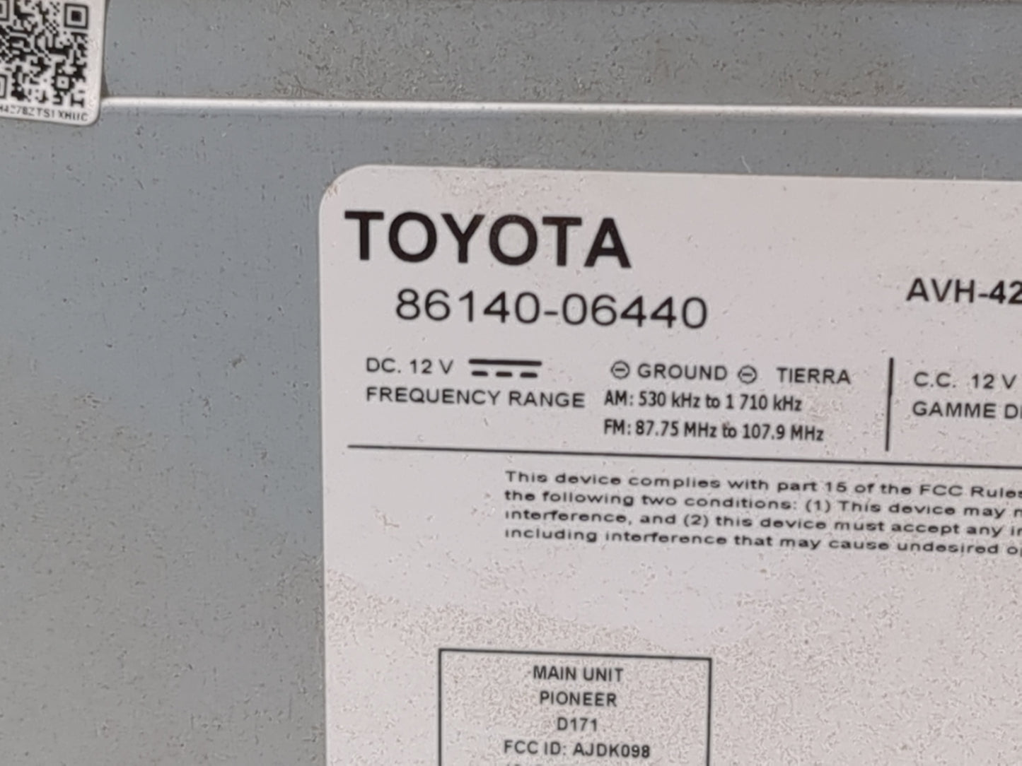 2018 Toyota Camry Radio AM FM Cd Player Receiver Replacement P/N:86140-06440 Fits OEM Used Auto Parts - Oemusedautoparts1.co