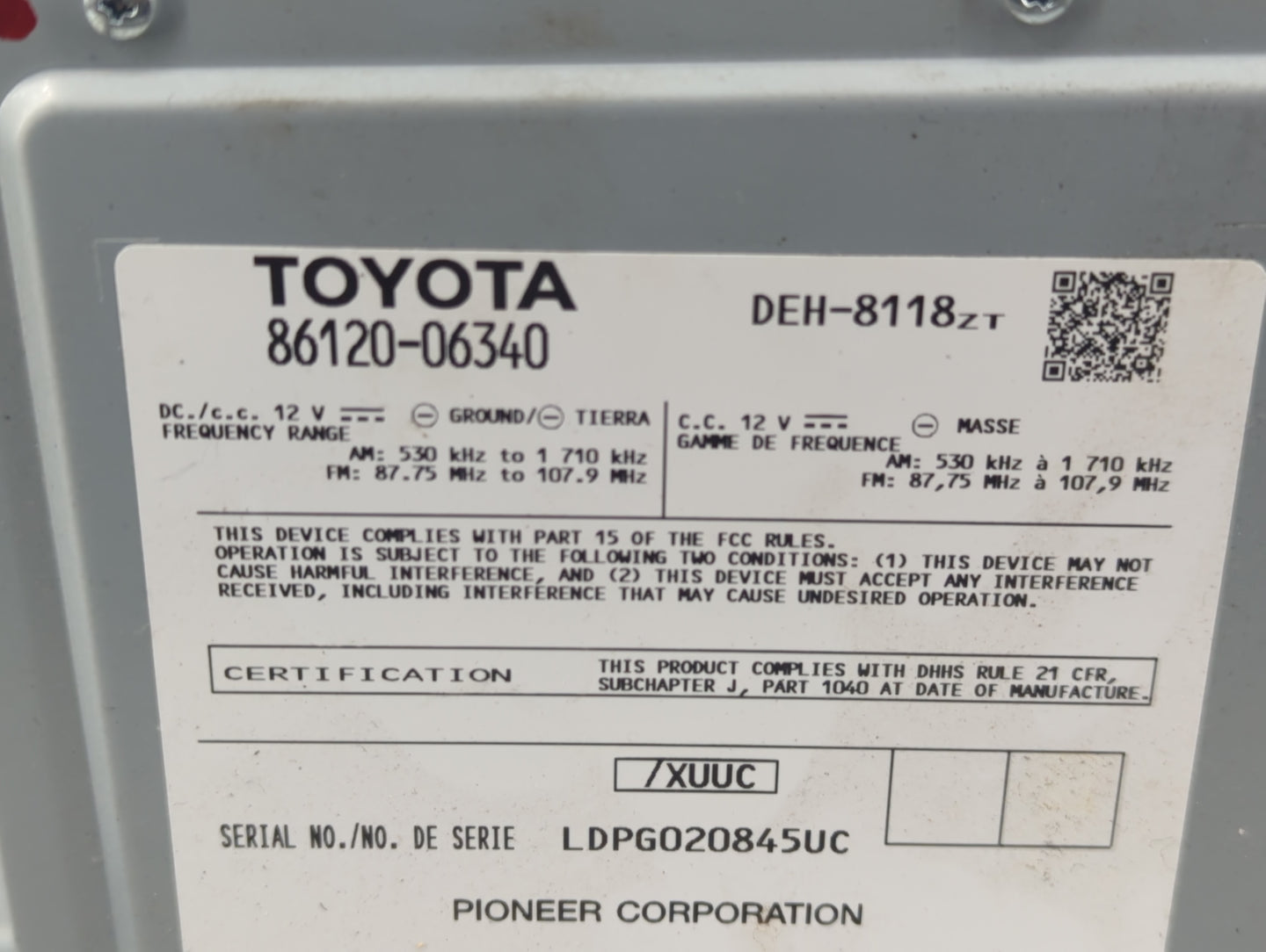 2012-2013 Toyota Camry Radio Control Panel - Oemusedautoparts1.com