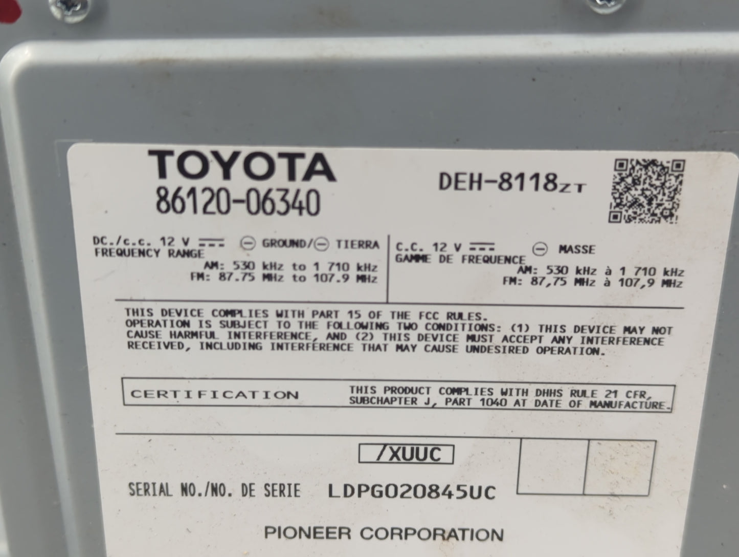 2012-2013 Toyota Camry Radio Control Panel - Oemusedautoparts1.com