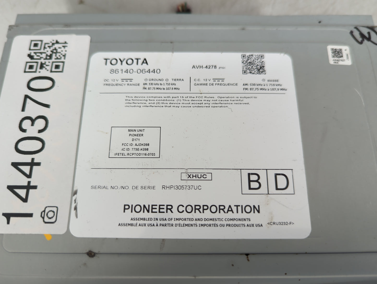 2018 Toyota Camry Radio AM FM Cd Player Receiver Replacement P/N:86140-06440 Fits OEM Used Auto Parts - Oemusedautoparts1.co