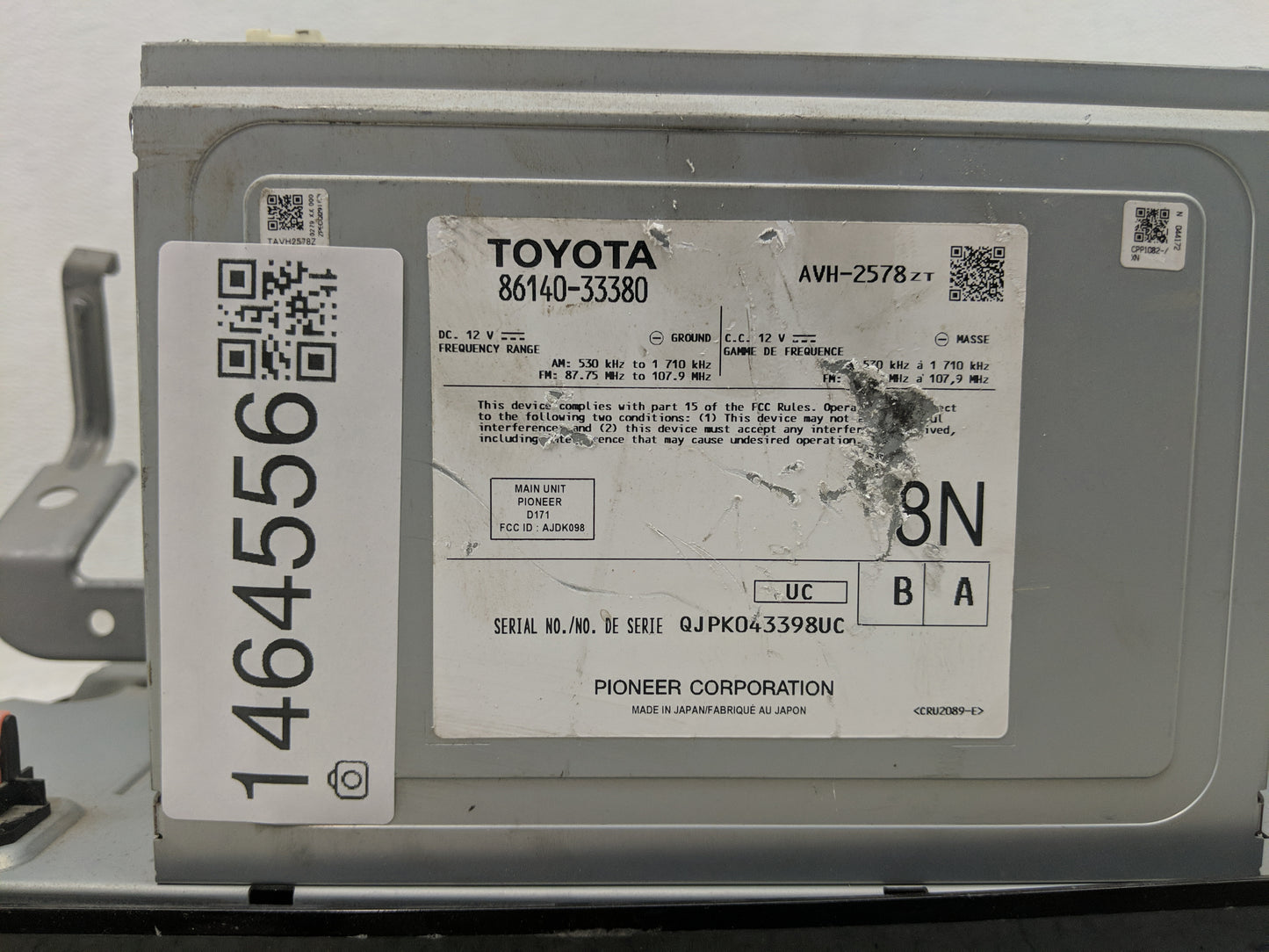 2018-2019 Toyota Camry Radio AM FM Cd Player Receiver Replacement P/N:86140-33380 AVH-2578ZT, AJDK098, D171 Fits Fits 2018 2