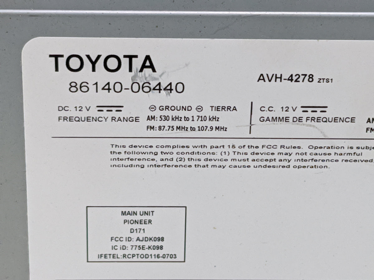 2018 Toyota Camry Radio AM FM Cd Player Receiver Replacement P/N:86140-06440 AVH-4278, AJDK098, 775E-K098 Fits OEM Used Auto