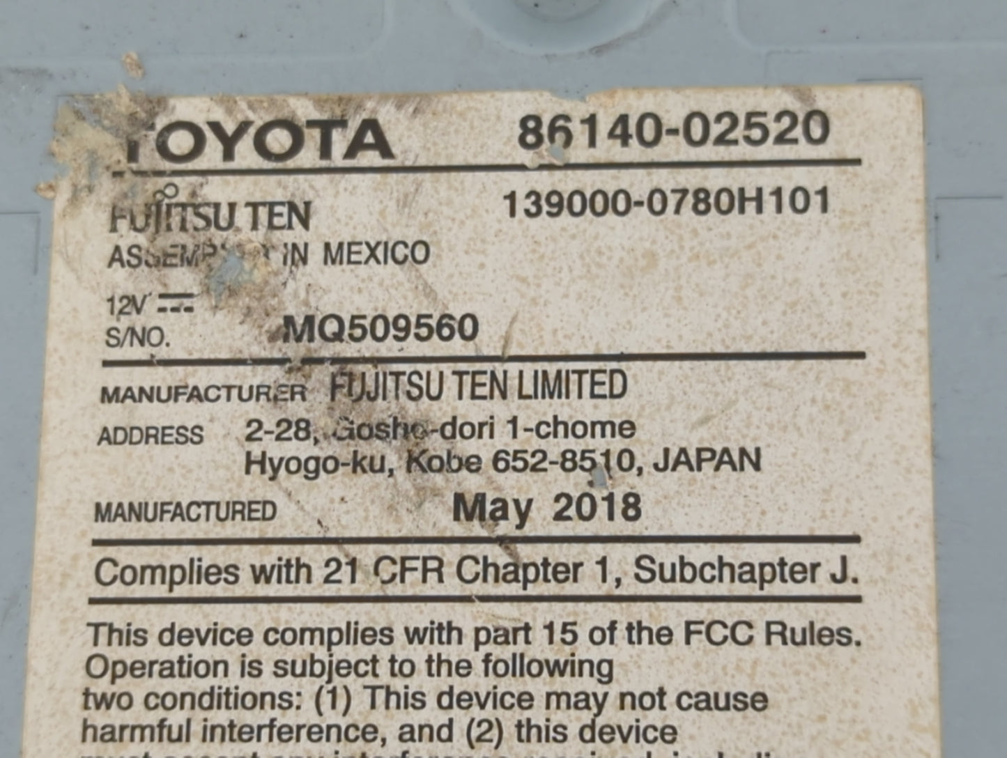 2017-2019 Toyota Corolla Radio AM FM Cd Player Receiver Replacement P/N:86140-02520 Fits Fits 2017 2018 2019 OEM Used Auto P