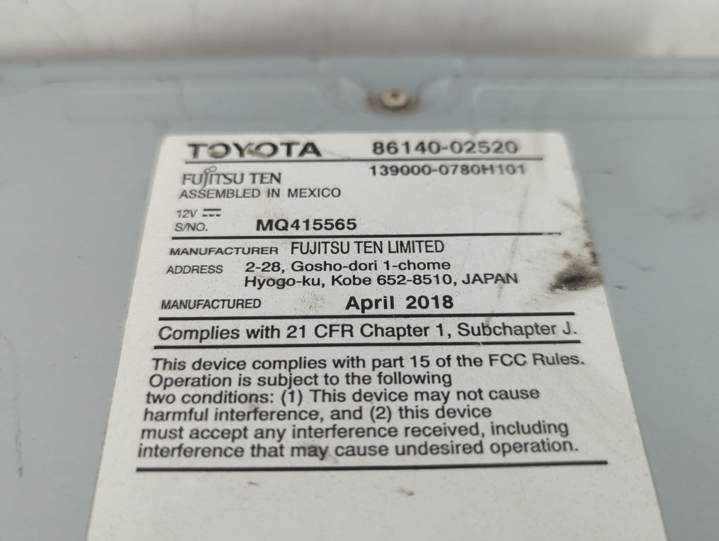 2017-2018 Toyota Corolla Radio AM FM Cd Player Receiver Replacement P/N:86140-02521 86140-02520 Fits Fits 2017 2018 OEM Used