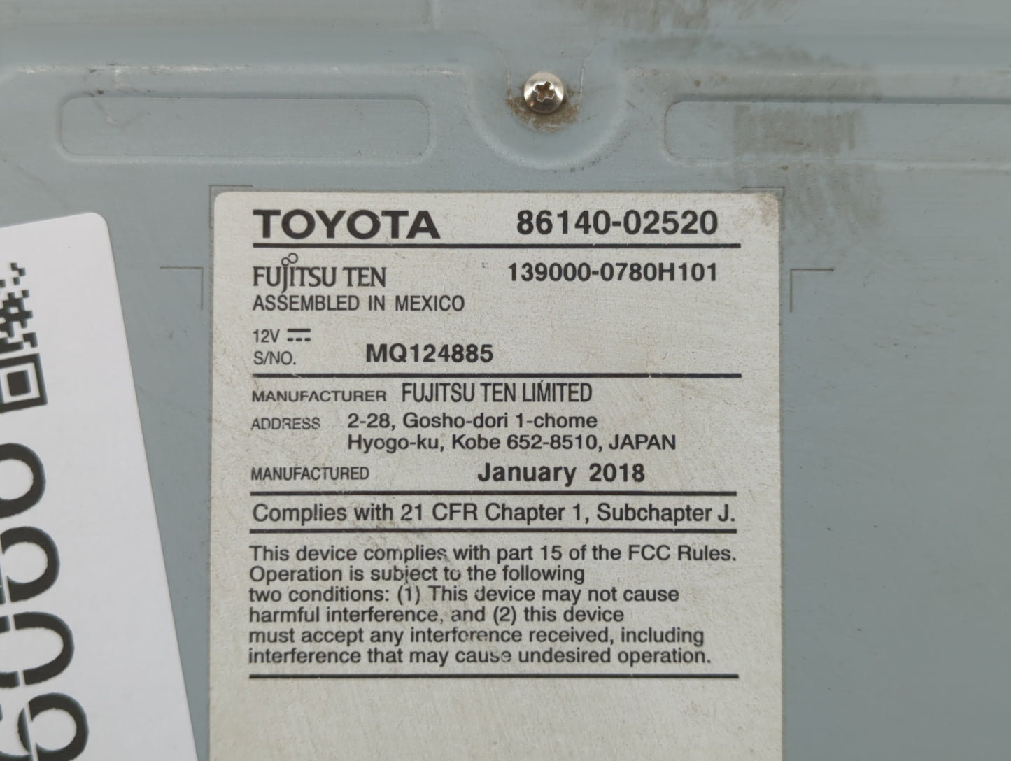 2017-2018 Toyota Corolla Am Fm Cd Player Radio Receiver - Oemusedautoparts1.com