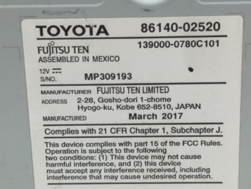 2017-2019 Toyota Corolla Am Fm Cd Player Radio Receiver