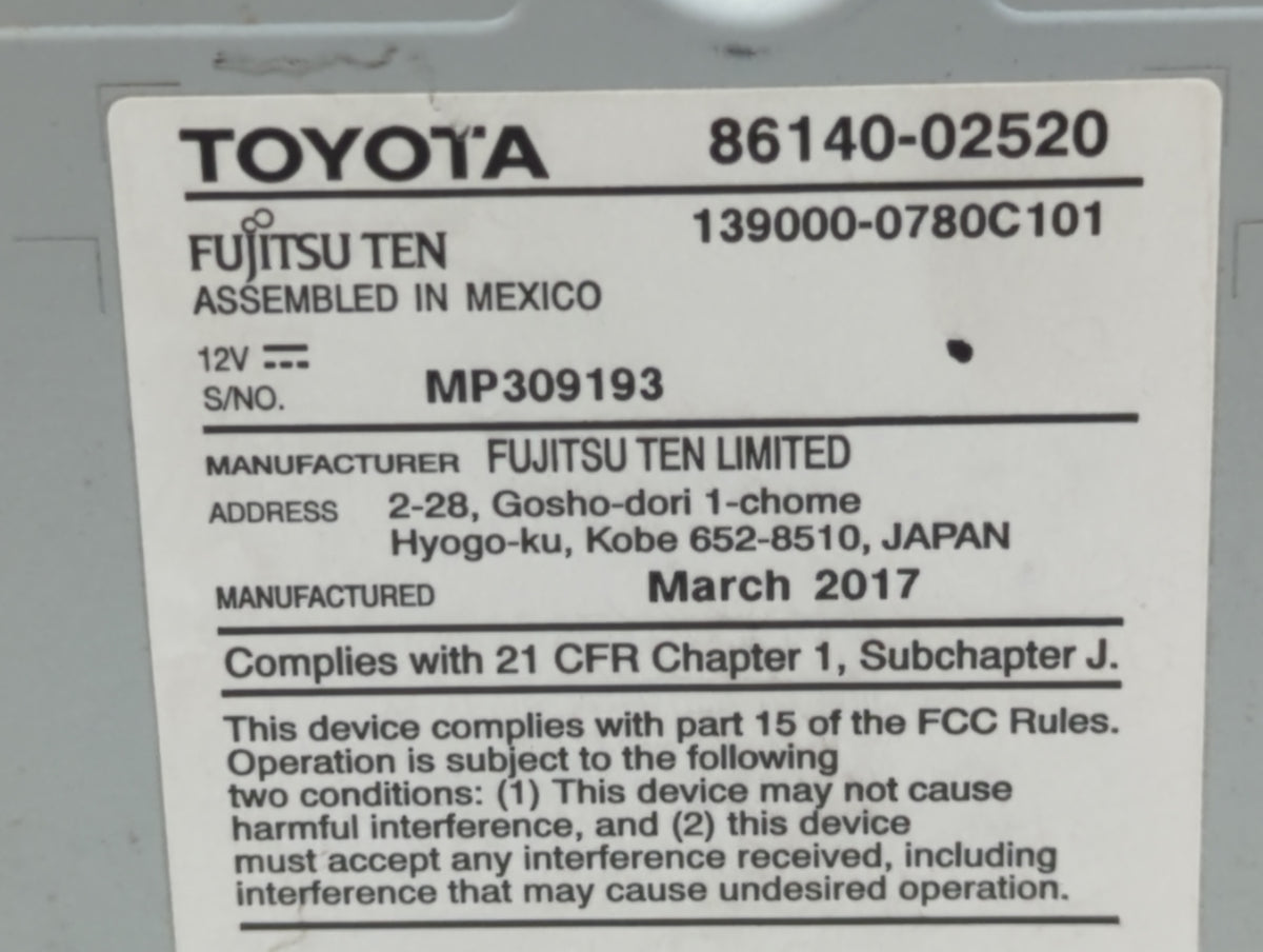 2017-2019 Toyota Corolla Am Fm Cd Player Radio Receiver 499955 - Oemusedautoparts1.com