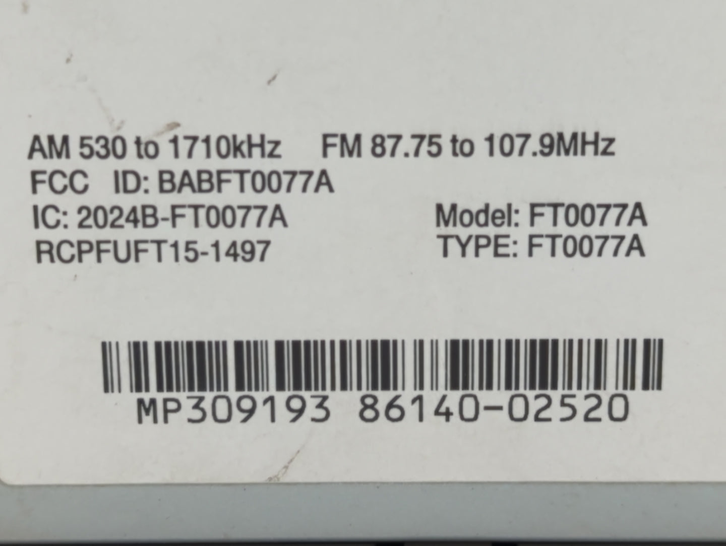 2017-2019 Toyota Corolla Am Fm Cd Player Radio Receiver - Oemusedautoparts1.com