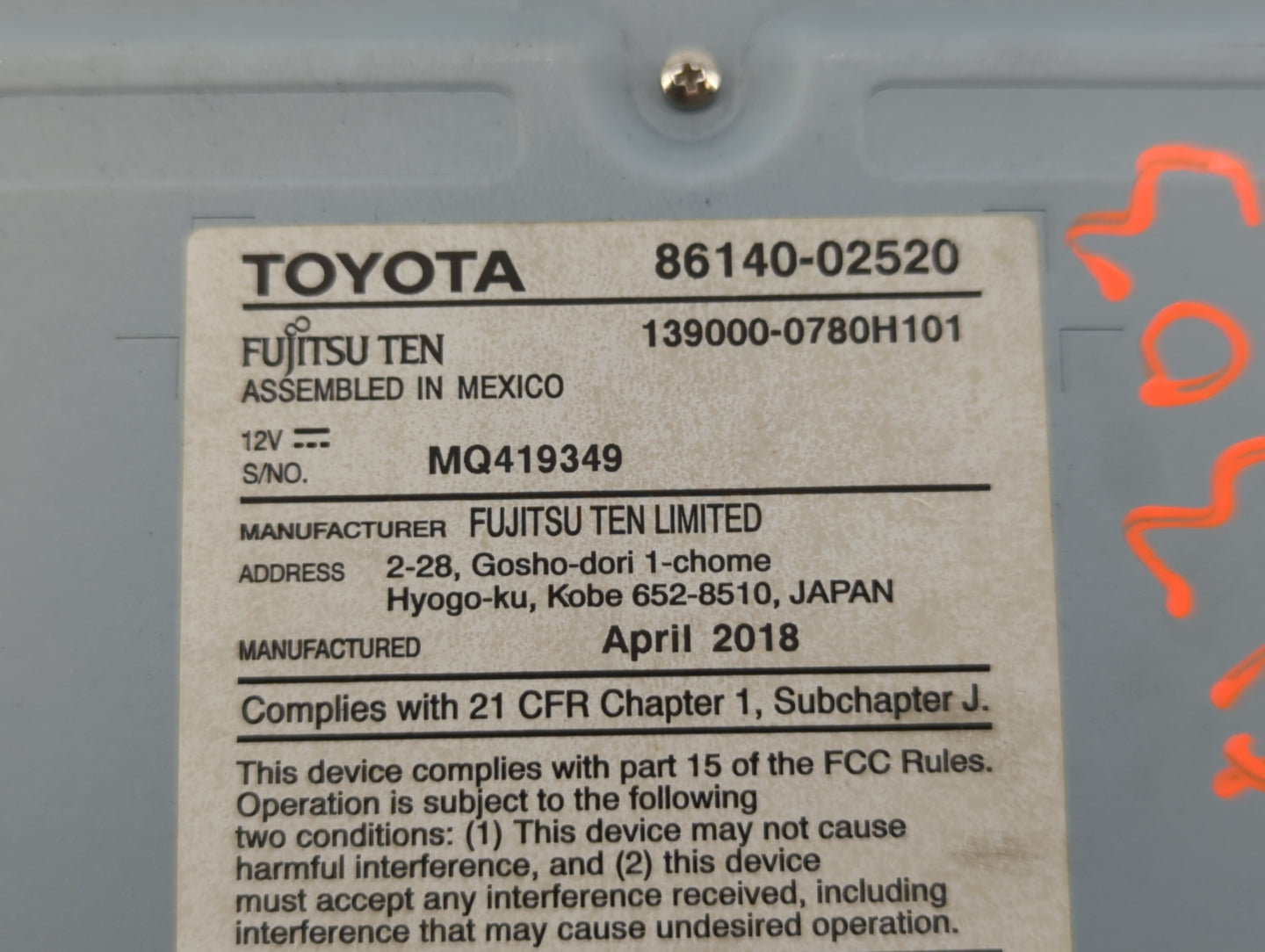 2017-2019 Toyota Corolla Am Fm Cd Player Radio Receiver - Oemusedautoparts1.com