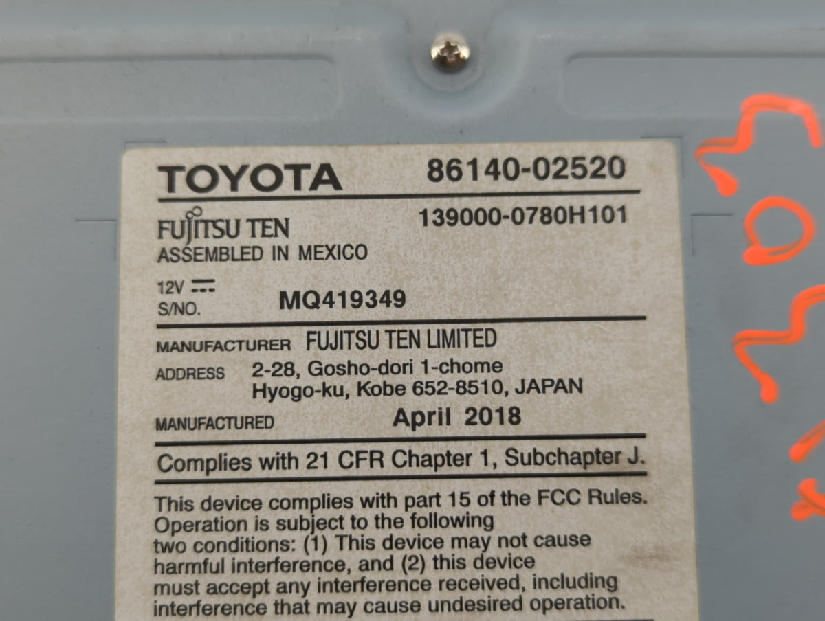 2017-2019 Toyota Corolla Am Fm Cd Player Radio Receiver 515839 - Oemusedautoparts1.com
