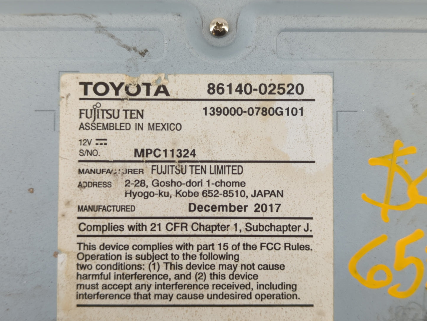 2017-2019 Toyota Corolla Am Fm Cd Player Radio Receiver - Oemusedautoparts1.com