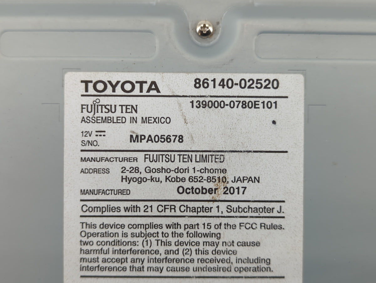 2017-2019 Toyota Corolla Am Fm Cd Player Radio Receiver 591841 - Oemusedautoparts1.com