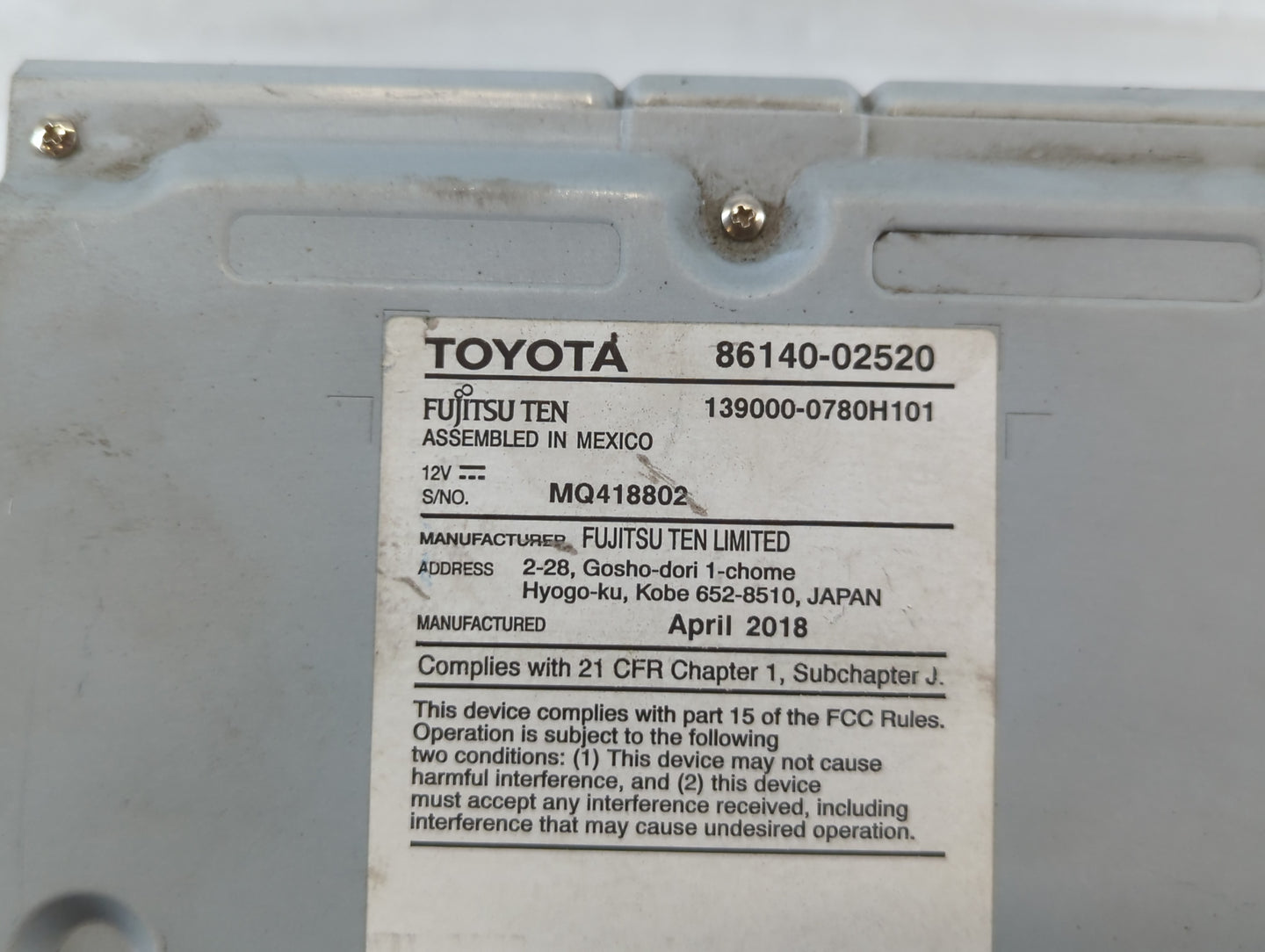 2017-2019 Toyota Corolla Am Fm Cd Player Radio Receiver - Oemusedautoparts1.com
