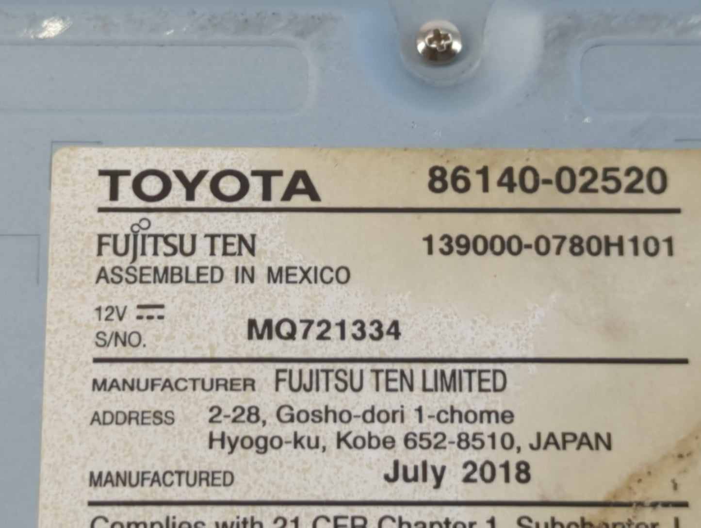 2014-2019 Toyota Corolla Radio AM FM Cd Player Receiver Replacement P/N:86140-02520 Fits OEM Used Auto Parts - Oemusedautopa