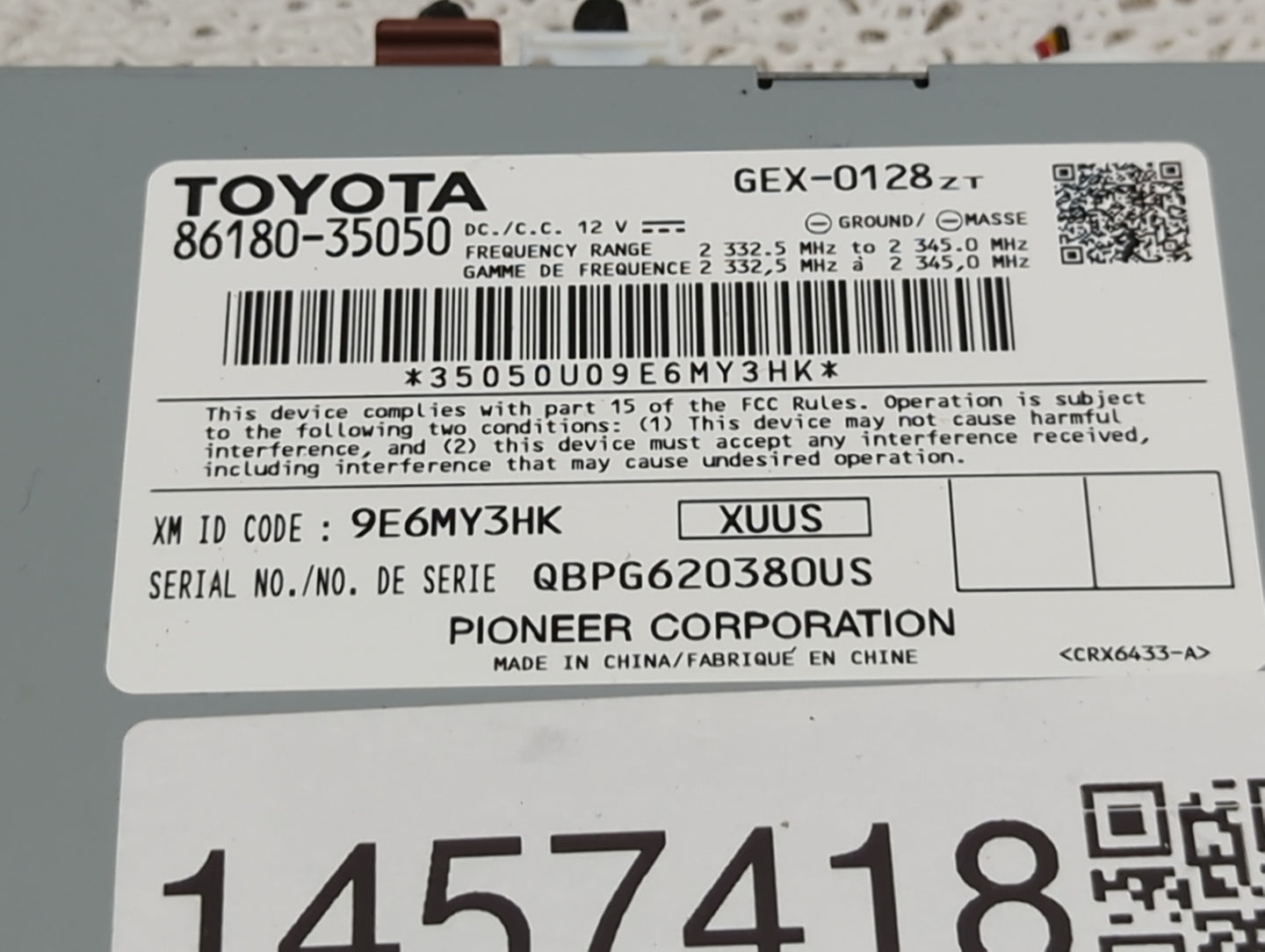 2016-2018 Toyota Mirai Radio AM FM Cd Player Receiver Replacement P/N:86180-35050 GEX-0128 Fits OEM Used Auto Parts - Oemuse