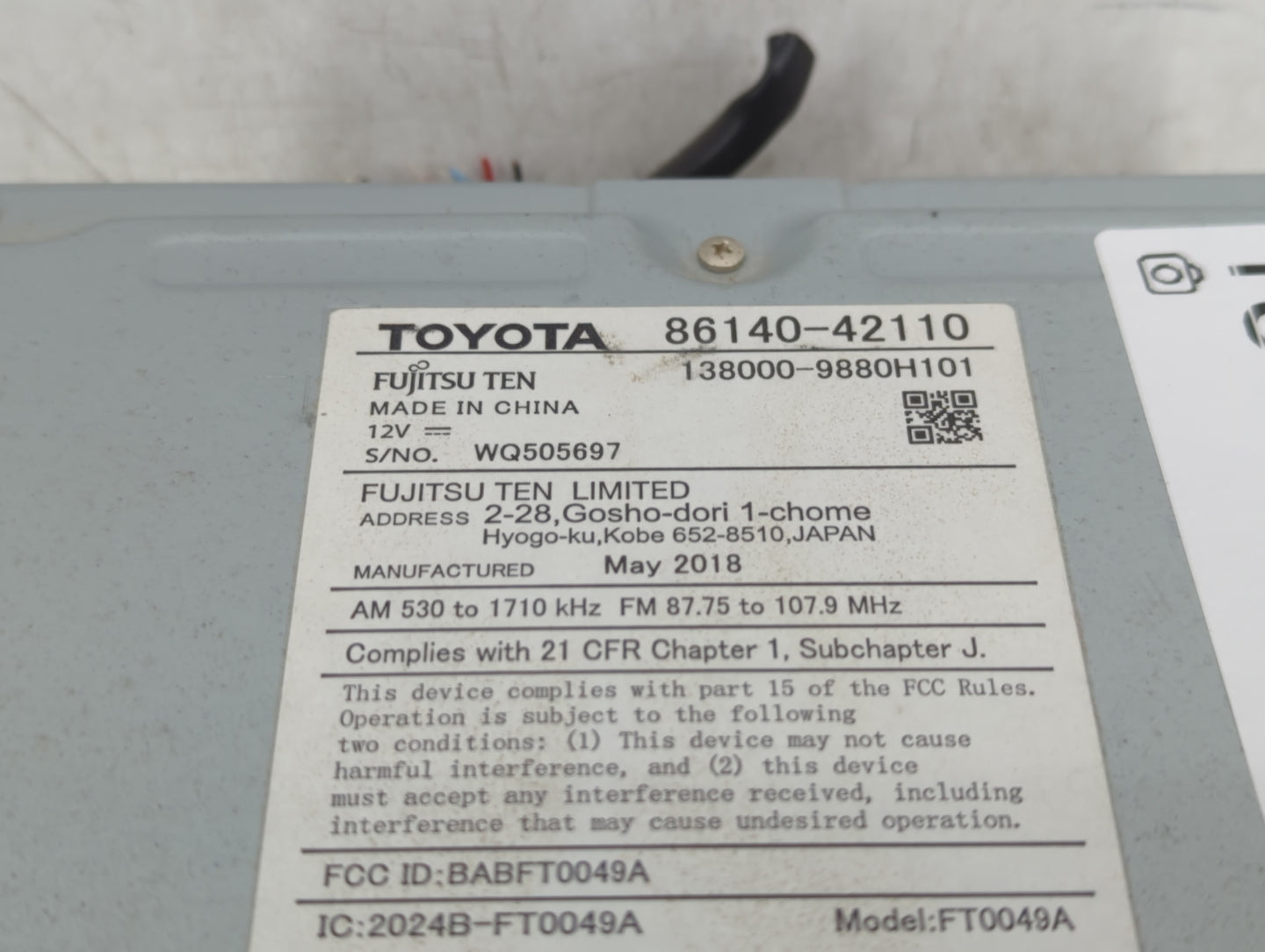 2016-2018 Toyota Rav4 Radio AM FM Cd Player Receiver Replacement P/N:86140-42110 Fits Fits 2016 2017 2018 OEM Used Auto Part
