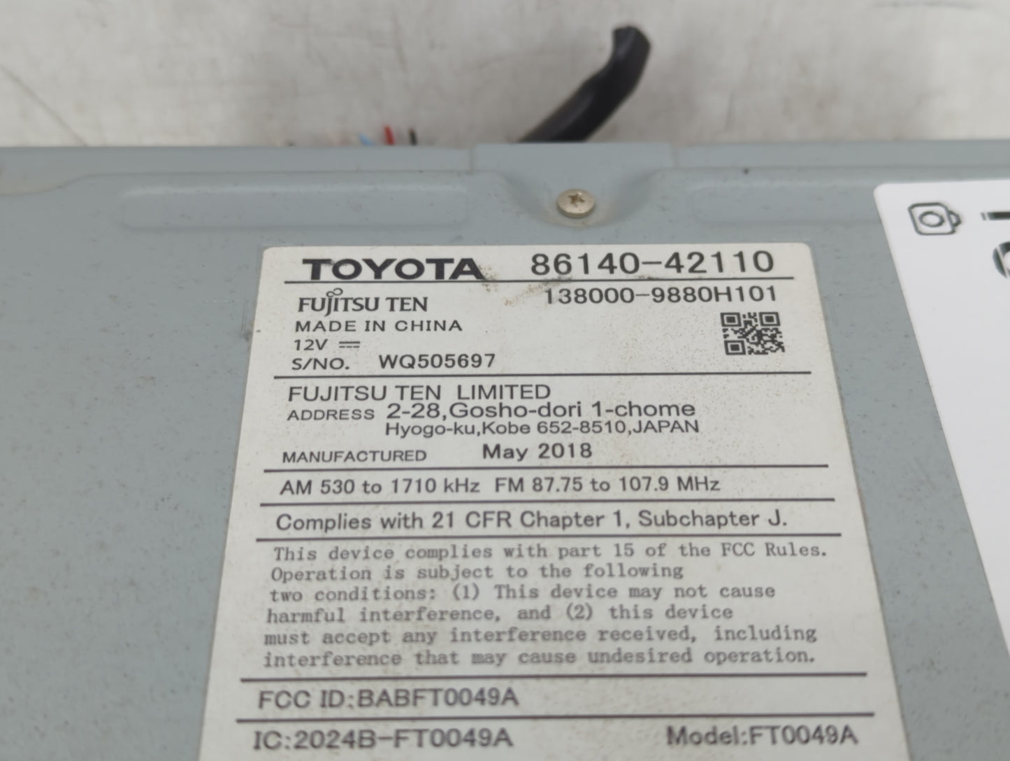 2016-2018 Toyota Rav4 Radio AM FM Cd Player Receiver Replacement P/N:86140-42110 Fits Fits 2016 2017 2018 OEM Used Auto Part