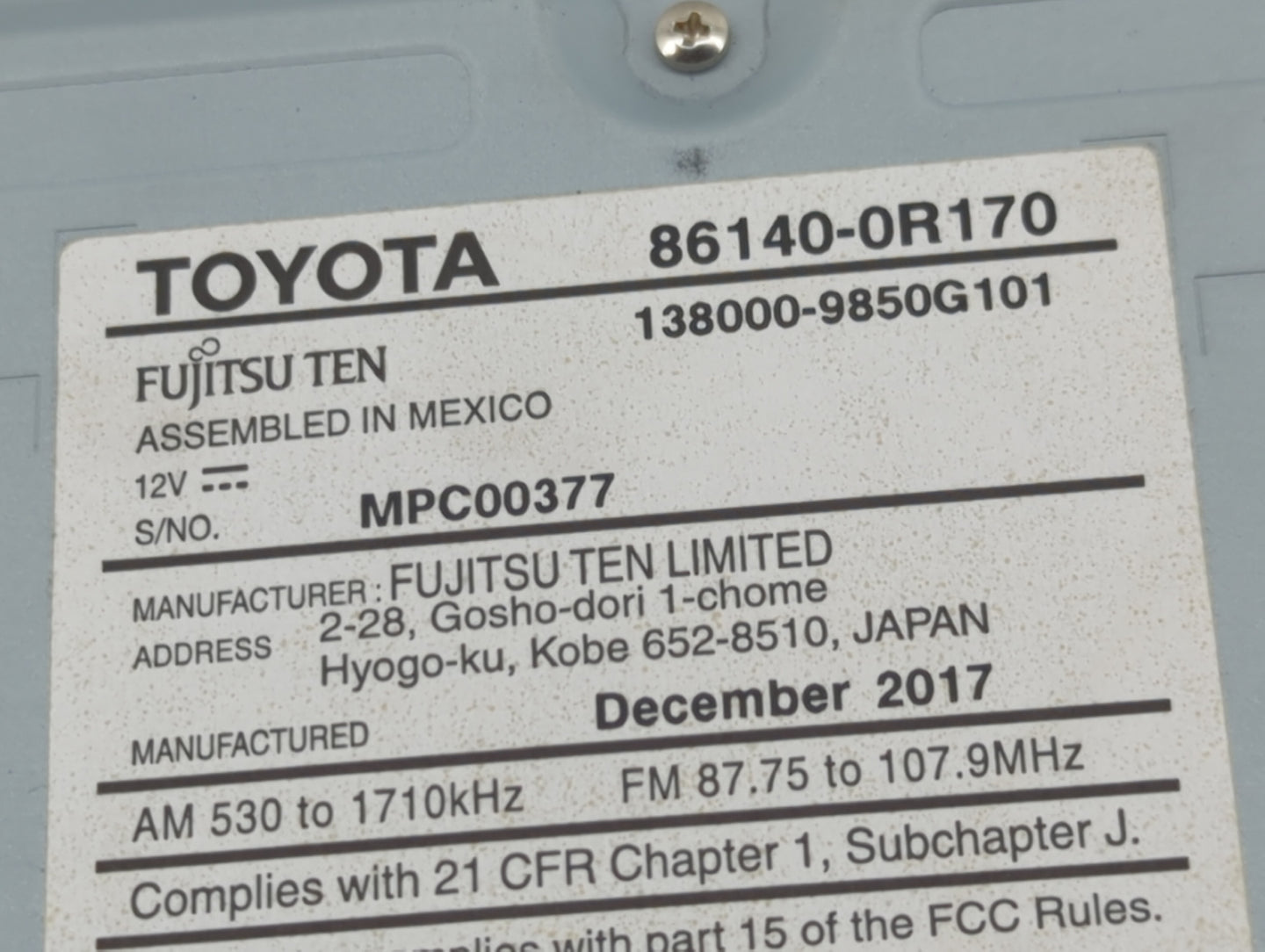2016-2018 Toyota Rav4 Radio AM FM Cd Player Receiver Replacement P/N:86140-0R170 Fits Fits 2016 2017 2018 OEM Used Auto Part