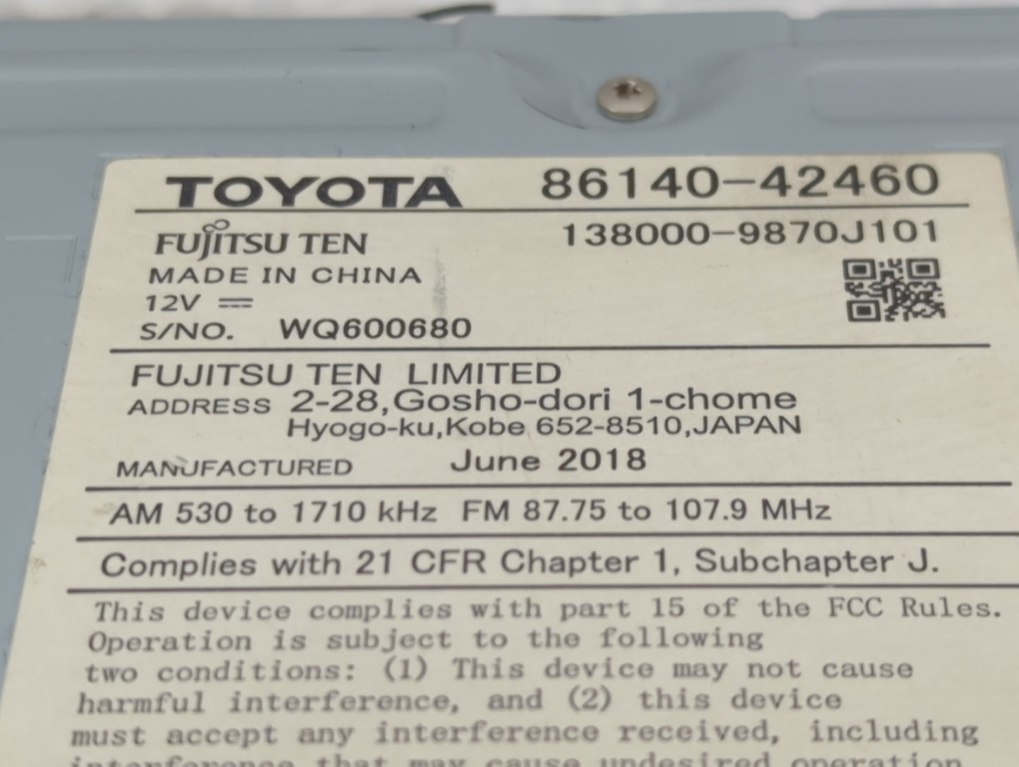 2016-2018 Toyota Rav4 Radio AM FM Cd Player Receiver Replacement P/N:86140-42460 86180-35050 Fits Fits 2016 2017 2018 OEM Us