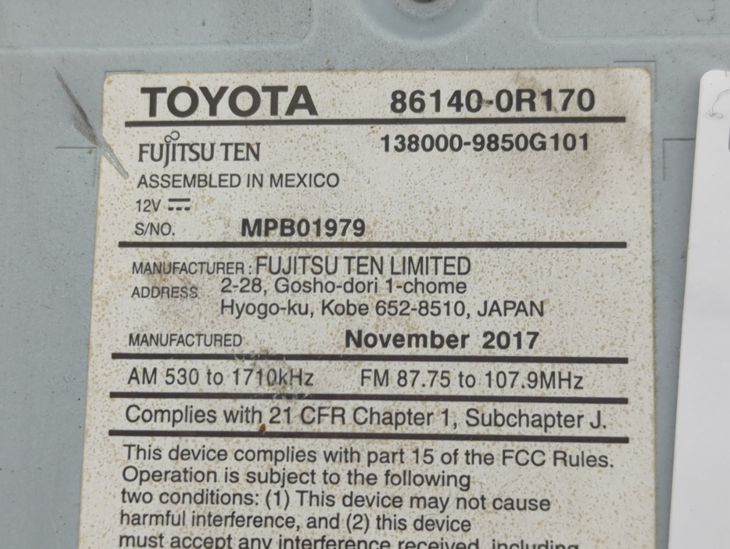 2016-2018 Toyota Rav4 Radio AM FM Cd Player Receiver Replacement P/N:86140-0R170 138000-9850G101 Fits Fits 2016 2017 2018 OE