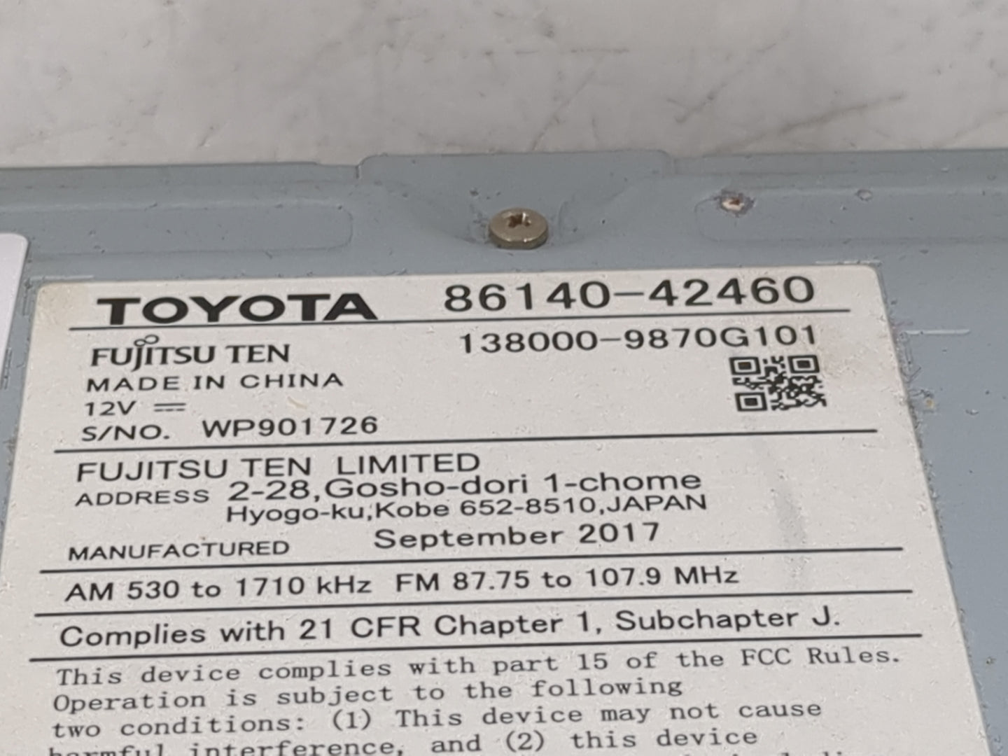 2016-2018 Toyota Rav4 Radio AM FM Cd Player Receiver Replacement P/N:86140-42460 138000-9870G101 Fits Fits 2016 2017 2018 OE
