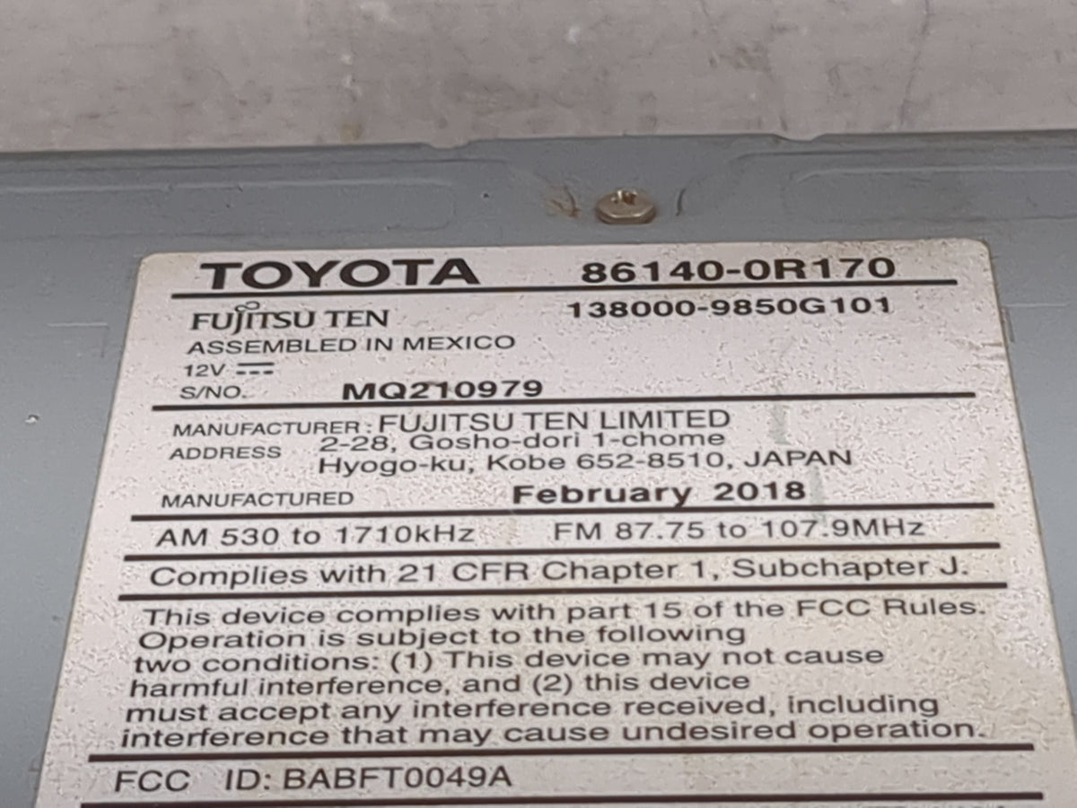 2016-2018 Toyota Rav4 Radio AM FM Cd Player Receiver Replacement P/N:86140-0R170 138000-9850G101 Fits Fits 2016 2017 2018 OE