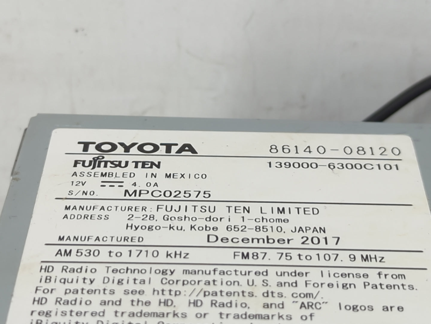 2018 Toyota Sienna Radio AM FM Cd Player Receiver Replacement P/N:86140-08120 Fits OEM Used Auto Parts - Oemusedautoparts1.c