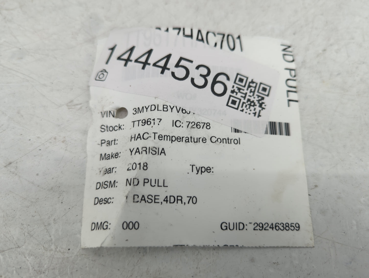 2017-2018 Toyota Yaris Ia Climate Control Module Temperature AC/Heater Replacement Fits Fits 2016 2017 2018 2019 2020 OEM Us