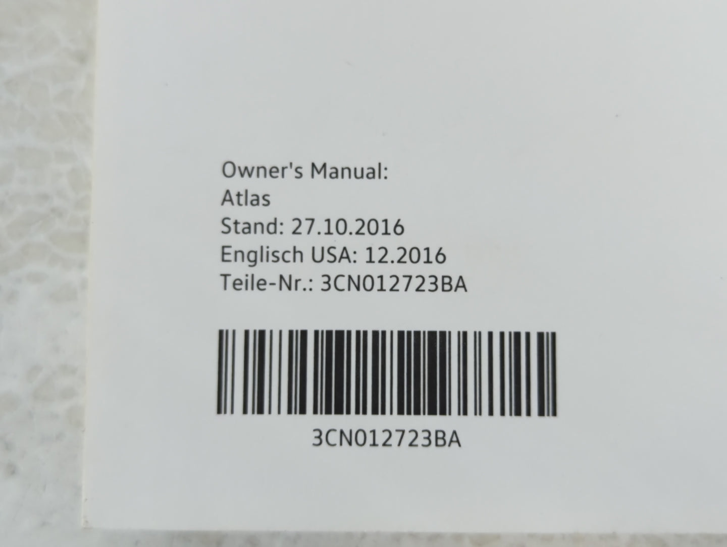 2018 Volkswagen Atlas Owners Manual Book Guide P/N:3CN012723BA OEM Used Auto Parts - Oemusedautoparts1.com