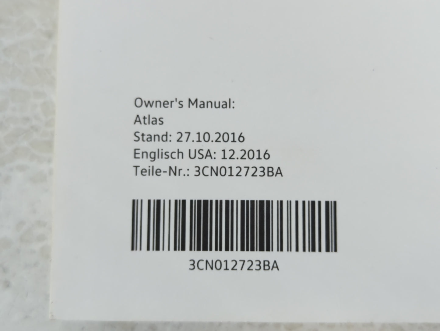 2018 Volkswagen Atlas Owners Manual Book Guide P/N:3CN012723BA OEM Used Auto Parts - Oemusedautoparts1.com
