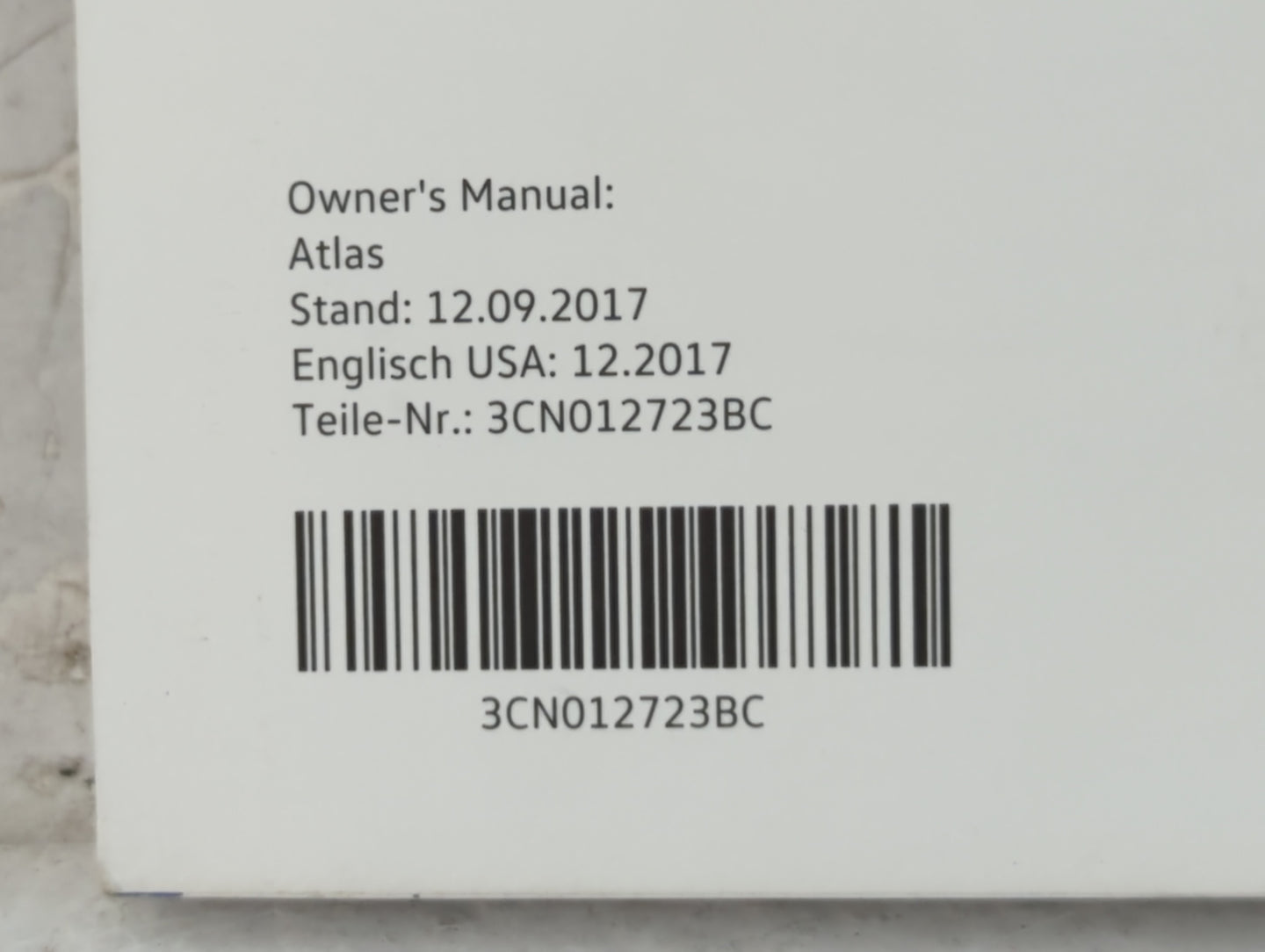 2018 Volkswagen Atlas Owners Manual Book Guide P/N:3CN012723BC OEM Used Auto Parts - Oemusedautoparts1.com