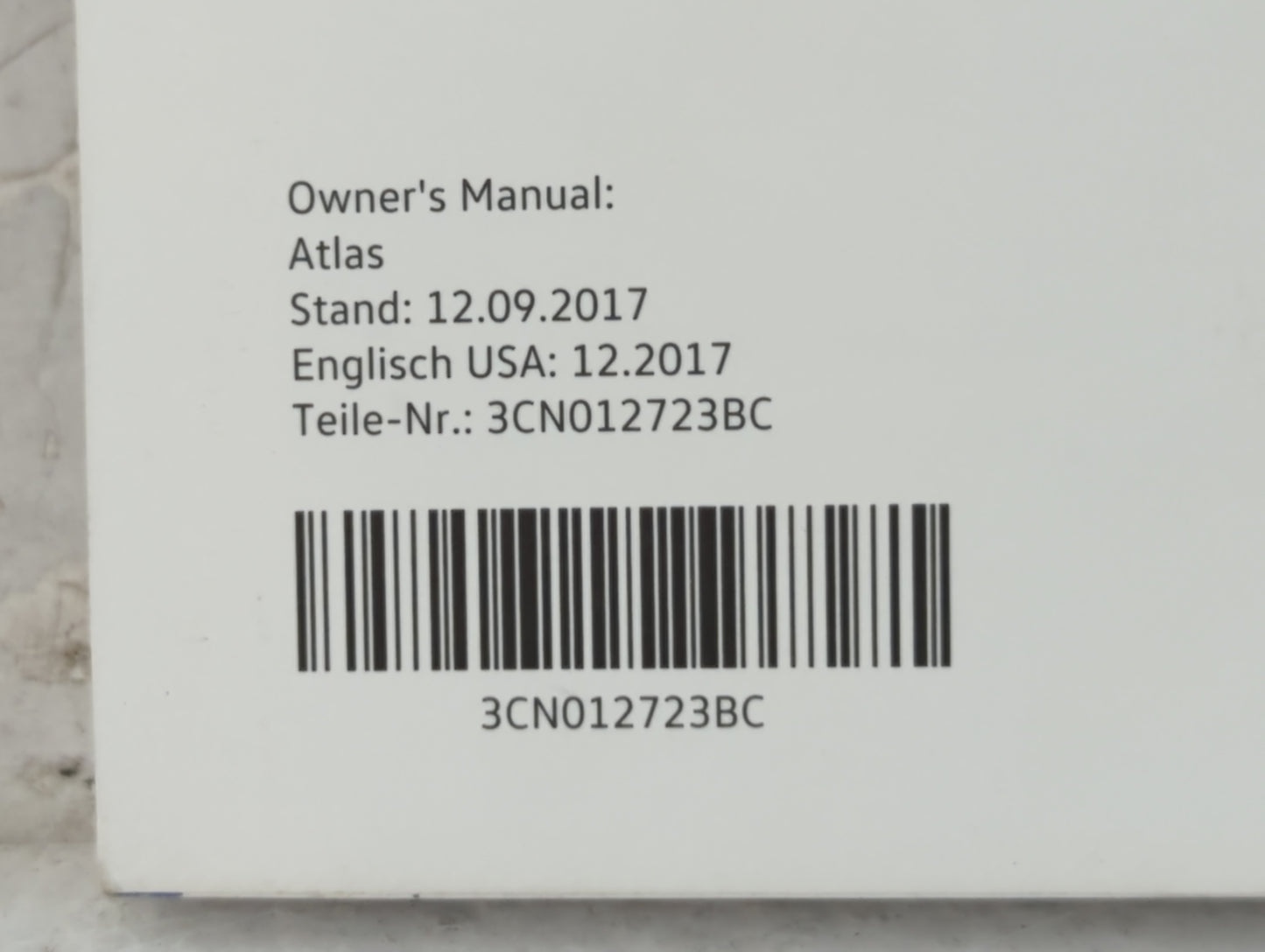 2018 Volkswagen Atlas Owners Manual Book Guide P/N:3CN012723BC OEM Used Auto Parts - Oemusedautoparts1.com