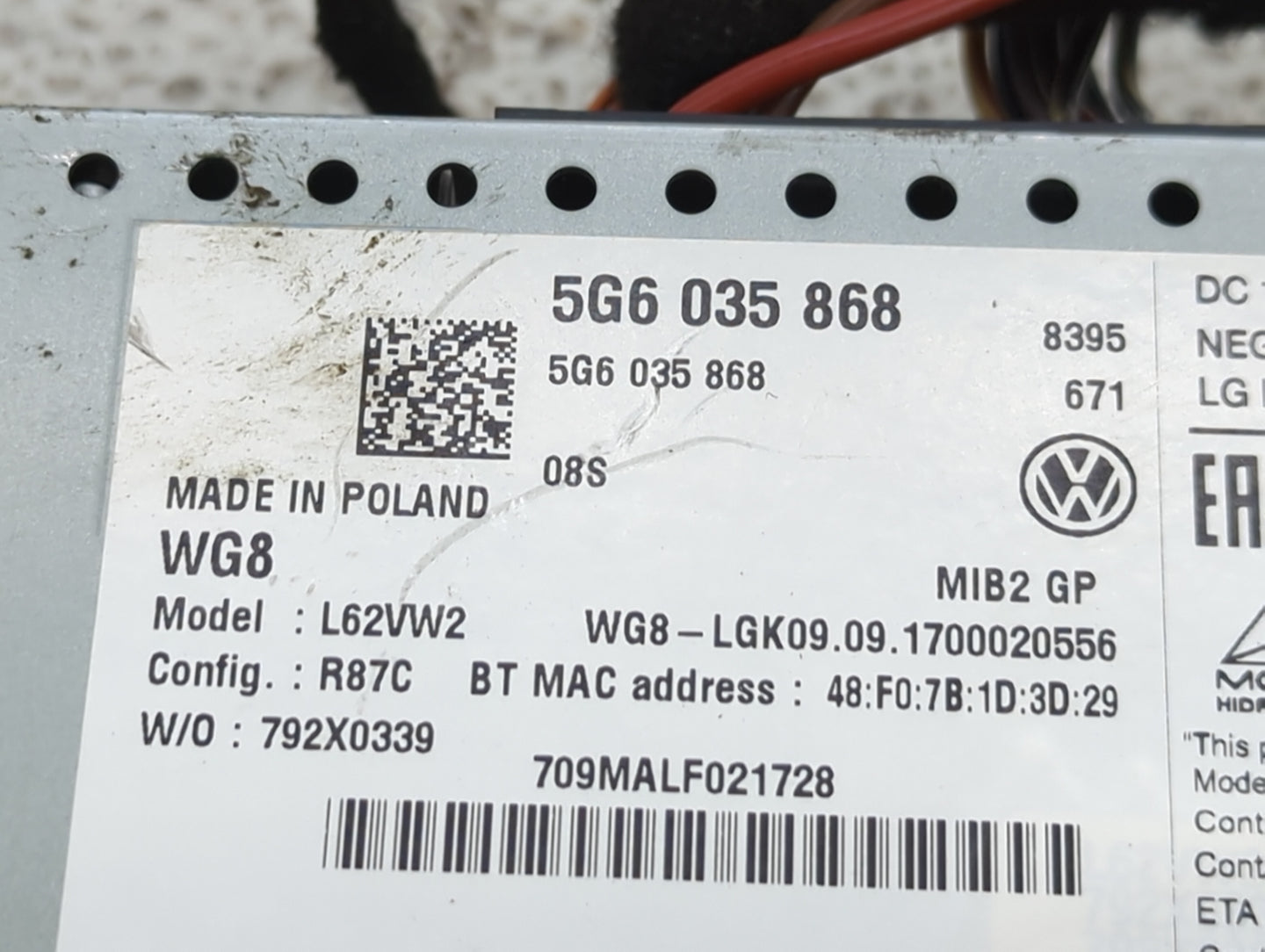 2018 Volkswagen Atlas Radio AM FM Cd Player Receiver Replacement P/N:5G6 035 868 Fits Fits 2019 2020 OEM Used Auto Parts - O